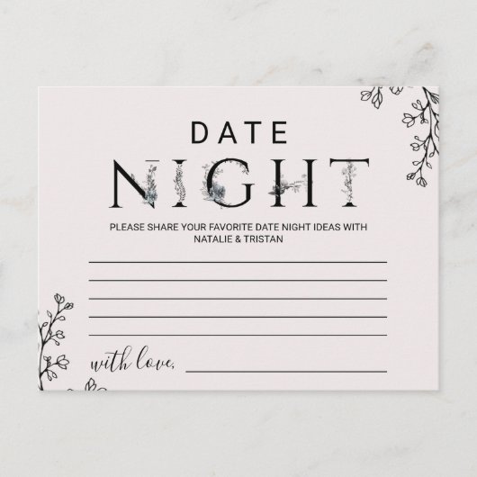 Floral Typografie Date Night Idea Kaarten (Voorkant)