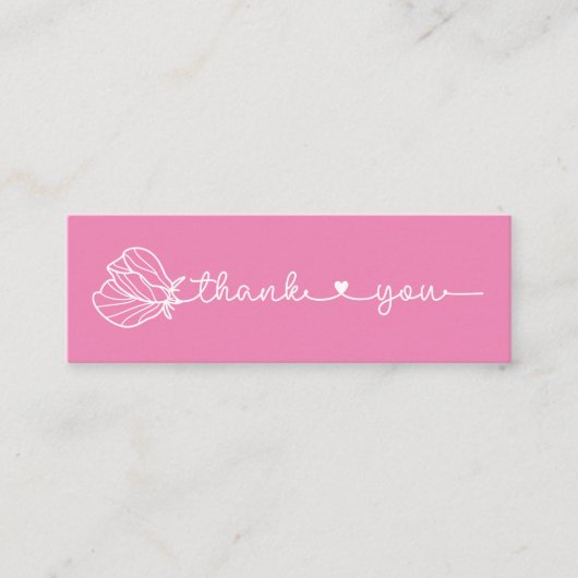 Floral Typografie Eenvoudig roze Minimale dank Mini Visitekaartje (Voorkant)