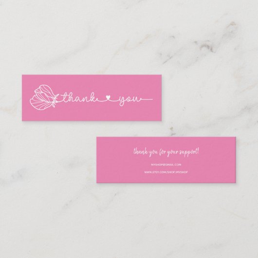 Floral Typografie Eenvoudig roze Minimale dank Mini Visitekaartje (Voorkant / Achterkant)
