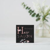 Floral typografie glitter roze zwarte haarsalon vierkante visitekaartje (Staand voorkant)