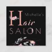 Floral typografie glitter roze zwarte haarsalon vierkante visitekaartje (Voorkant)