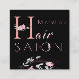 Floral typografie glitter roze zwarte haarsalon vierkante visitekaartje