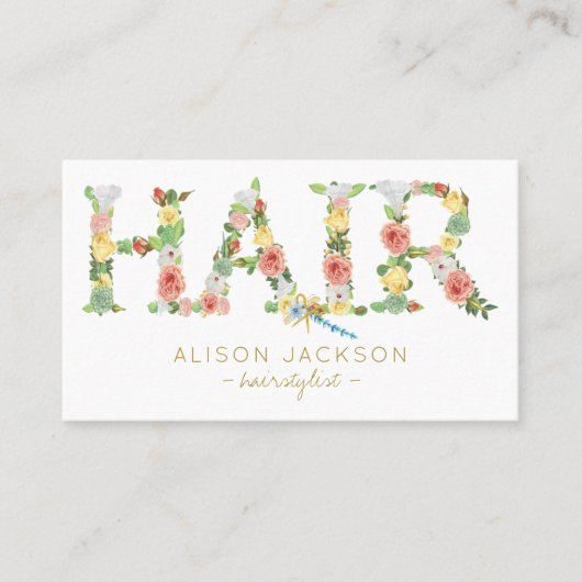 Floral typografie hairstylist kapsalon visitekaartje (Voorkant)