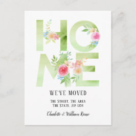 Floral Typografie We hebben ons thuis verplaatst Aankondigingskaart