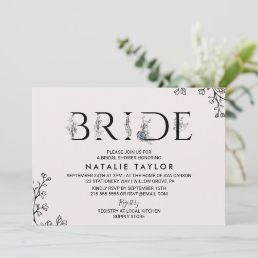 Floral Typography Bride Vrijgezellenfeest Kaart (Staand voorkant)