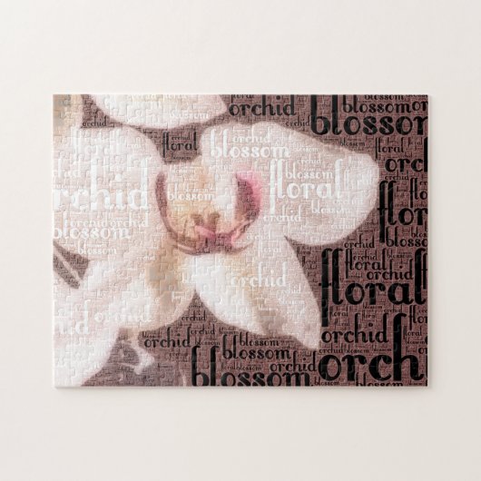 Floral Typography Embedded White Orchid Photo Legpuzzel (Horizontaal)