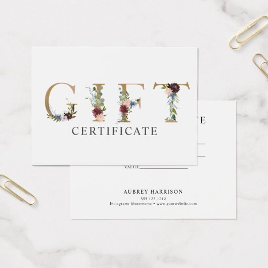 Floral Typography Gift Certificate Visitekaartje (Kantoor)