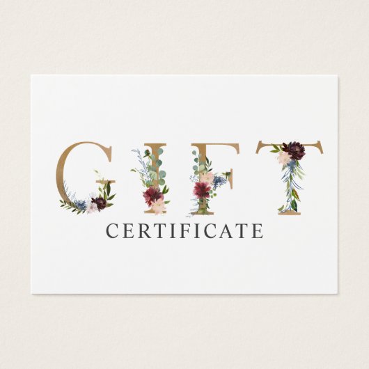 Floral Typography Gift Certificate Visitekaartje (Voorkant)