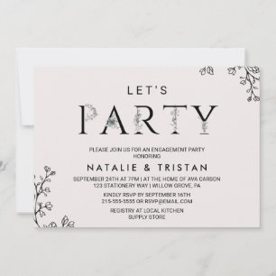 Floral Typography Let's Party Kaart