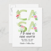 Floral Typography New Casa Home Aankondigingskaart (Voorkant / Achterkant)