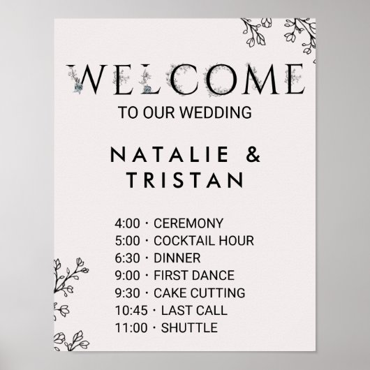 Floral Typography Wedding Order of Events Poster (Voorkant)