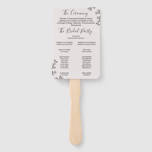 Floral Typography Wedding Programme Handwaaier (Achterkant)