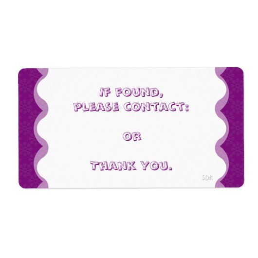 Floral U Kies Kleur/Verloren & Gevonden Persoonlij Etiket (Voorkant)
