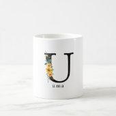 Floral U Monogram Mok met bewerkbare naam (Center)