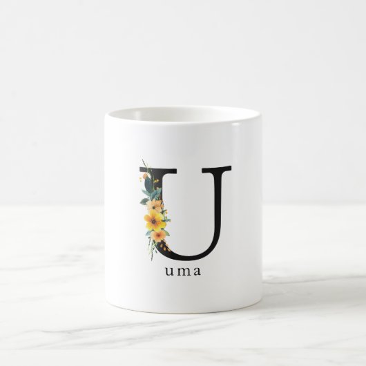 Floral U Monogram Mok met bewerkbare naam (Center)