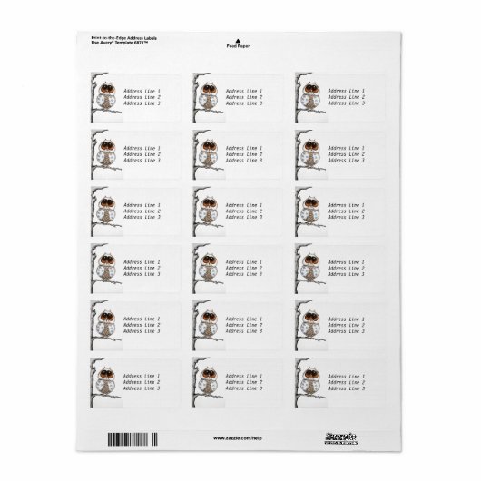 Floral Uil Adreslabel Etiket (Full Sheet)