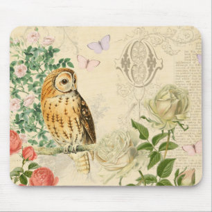 Floral uil mousepad met prachtige rozen muismat