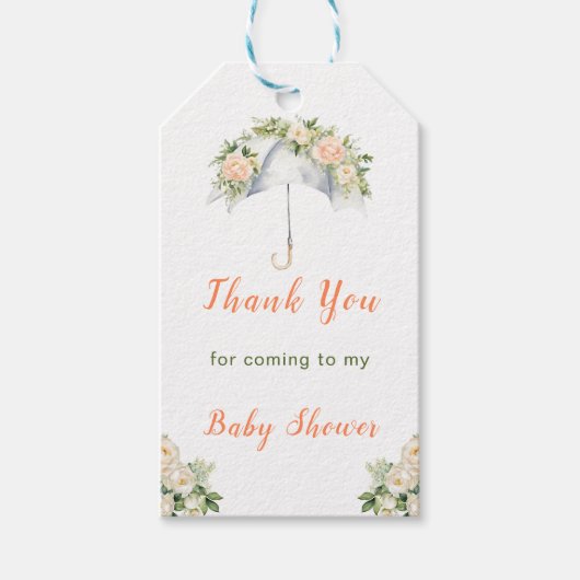Floral Umbrella Baby shower Cadeaulabel (Voorkant)