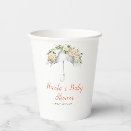 Floral Umbrella Baby Shower Papieren Bekers (Voorkant)