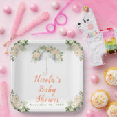 Floral Umbrella Baby shower Papieren Bordje (Feest)