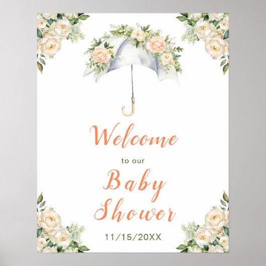 Floral Umbrella Baby shower Poster (Voorkant)