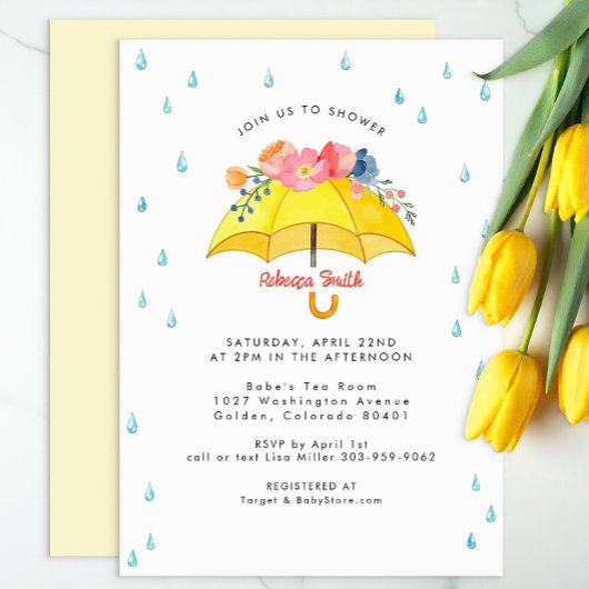 Floral Umbrella Baby shower Uitnodiging – April Sh