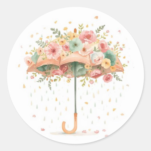 Floral Umbrella Baby Sprinkle Favor Sticker (Voorkant)