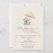 Floral Umbrella Elephant Baby Girl Shower Kaart (Voorkant)
