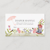 Floral Umbrella Rain Boots Diaper Raffle Ticket Informatiekaartje (Voorkant)