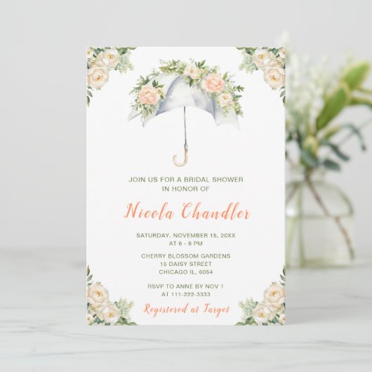 Floral Umbrella Vrijgezellenfeest Kaart (Staand voorkant)