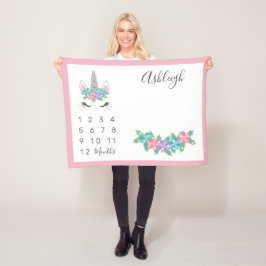 Floral Unicorn Baby Maandelijkse mijlpaal Fleece Deken