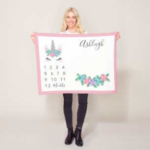 Floral Unicorn Baby Maandelijkse mijlpaal Fleece Deken