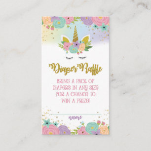 Floral Unicorn Baby shower Diaper Raffle Card Informatiekaartje