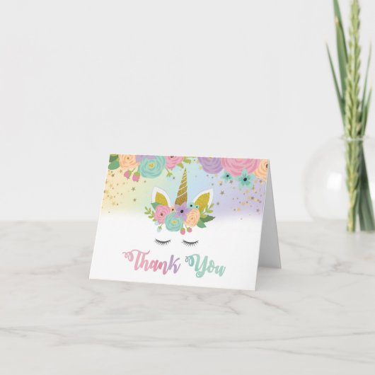 Floral Unicorn Bedankt Card (Voorkant)