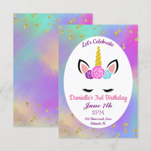 Floral Unicorn Birthday goudspikkelde Waterverf Kaart