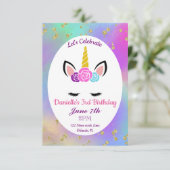 Floral Unicorn Birthday goudspikkelde Waterverf Kaart (Staand voorkant)