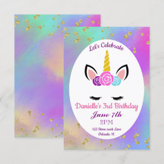 Floral Unicorn Birthday goudspikkelde Waterverf Kaart