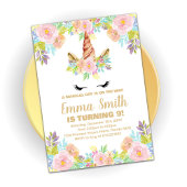 Floral Unicorn Birthday Invitation Kaart