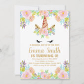 Floral Unicorn Birthday Invitation Kaart (Voorkant)