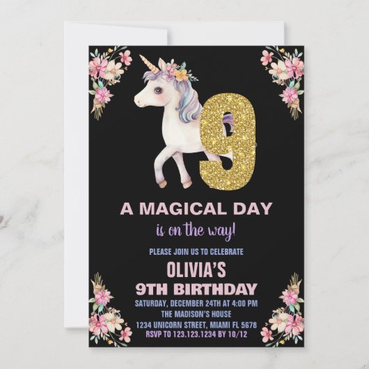 Floral Unicorn Birthday Kaart (Voorkant)