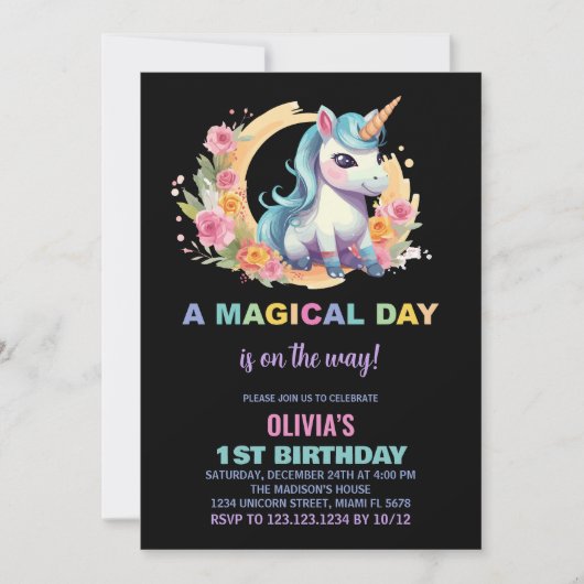 Floral Unicorn Birthday Kaart (Voorkant)