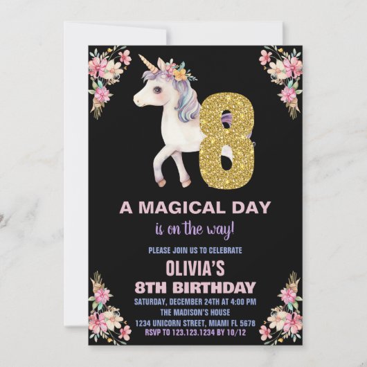 Floral Unicorn Birthday Kaart (Voorkant)