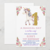 Floral Unicorn Birthday Kaart (Voorkant / Achterkant)