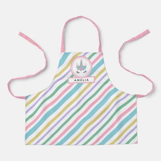 Floral Unicorn en Stripes Schort (Voorkant)