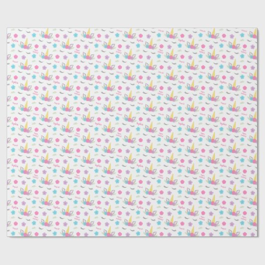 Floral Unicorn Face Birthday Specialized Cadeaupapier (Vlak)