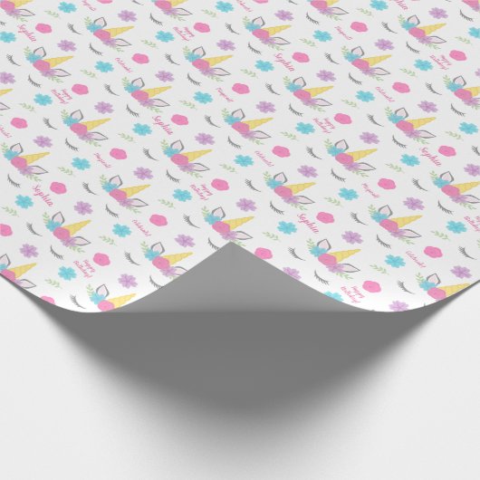 Floral Unicorn Face Birthday Specialized Cadeaupapier (Hoek)
