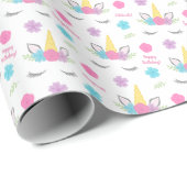 Floral Unicorn Face Birthday Specialized Cadeaupapier (Rol Hoek)