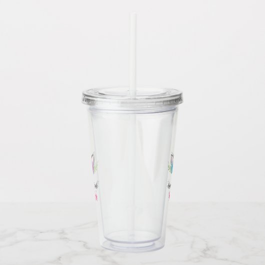 Floral Unicorn Face gepersonaliseerd Acryl Drinkbeker (Rechts)