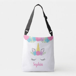Floral Unicorn Face gepersonaliseerd Crossbody Tas