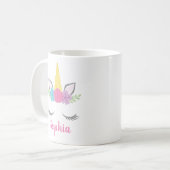 Floral Unicorn Face gepersonaliseerd Koffiemok (Voorkant links)